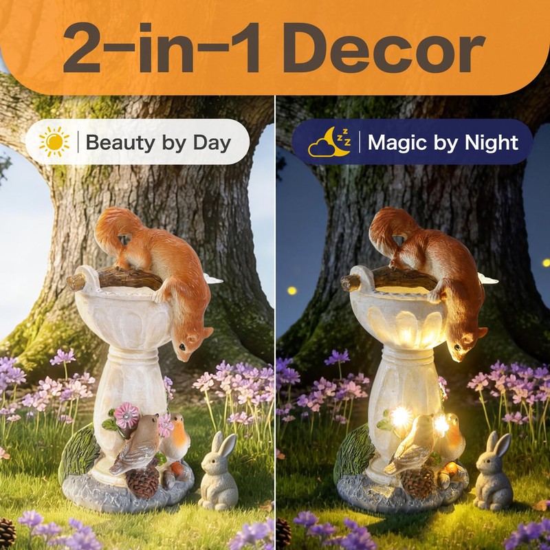 HUYIENO Solar Garden Statue Outdoor Decor Ornament Waterproof Solar Powered