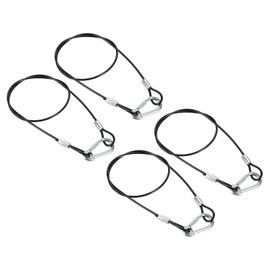 PATIKIL Stainless Steel Safety Cable 27.6"/70cm, 4Pack 3mm Flexible Security Wire Rope Lock Double Loops with Hook for Stage Lighting Luggage, Black