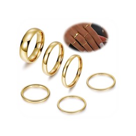 Masedy 6PCS 1-5mm 14K Gold Filled Stacking Rings for Women Simple Knuckle Ring Thumb Pinky Midi Statement Band Ring Stackable Thin Plain Gold Ring Minimalist Finger Ring Comfort Fit Size 8