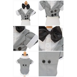 Lovelonglong Bulldog Costume Dog Suit Formal Tuxedo with Black Bow Tie Wedding Clothes for Pugs/French Bulldog/English Bulldog/American Pit Bull Gray B-XL