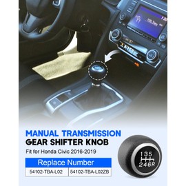 54102-TBA-L02ZB Manual Transmission Gear Shifter Knob, Gear Shifter Knob Handle Fit for Honda Civic 2016 2017 2018 2019 Replace 54102-TBA-L02