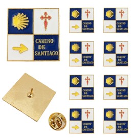Mzztino Pilgrim lapel Pin Camino de Santiago Badge Road Marker St James Cross Scallop Shell Pins (Square, 10)