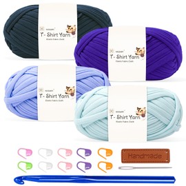 T Shirt Yarn for Crocheting 100gx2 Chunky Crochet Yarn Elastic Fabric Set – Ideal for DIY Bags, Blankets, Baskets and Home Decor Projects (Beige)
