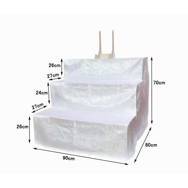 KTJP-BUTAO-3D90 3-Tier Altar, White Cloth Cover, Buddhist Words