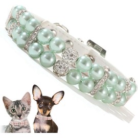 Pearl Collar for Dogs, Fancy Crystal Bling Cat Pearl Collar Rhinestone Luxury Beaded Puppy Necklace Diamond Girl Kitten Jewelry for XS Small Medium Female Pet Dogs (Green, M(Neck for 9-11"))
