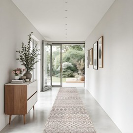 BYYVOO Washable Runner Rug 3x20 - Extra Long Runner Rugs for Hallways Low Pile Rug with Rubber Backing Floor Mat Non Slip Moroccan Indoor Carpet for Kitchen Bedroom Entryway 3x20 Geo Beige