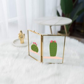 LONGWIN Gold Double 4x6 Folding Floating Picture Frames Vintage Square Brass Double Sided Glass Press Flowers Artwork Certificate Frames Plants Specimen Clip