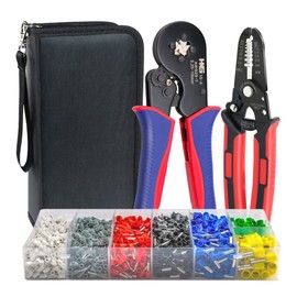 HKS Ferrule Crimping Tool Kit - Square Ferrule Crimper Plier (AWG 23-7) with Wire Stripper & 1900pcs Wire End-Sleeves Terminals Kit