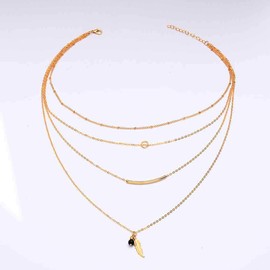 Jovono Bohemian Multi Layer Necklace with Leaf Pendant for Women and Girls (Gold)