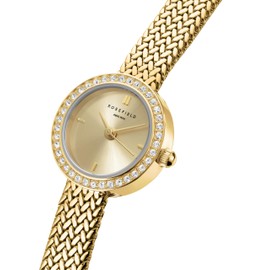 Rosefield Women's MCGMG-M03 Gold Mini Small Edit Champagne Dial Crystal Gold-Tone Woven Mesh Watch