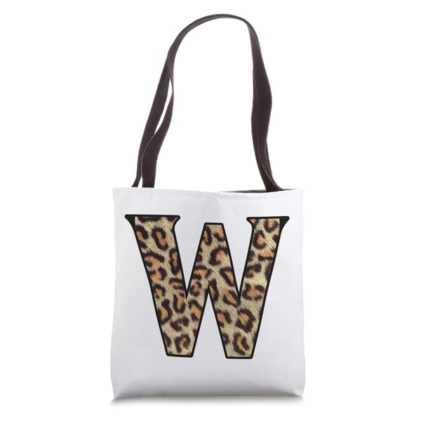 Personalized Initial Monogram Leopard Print Letter W Tote Bag