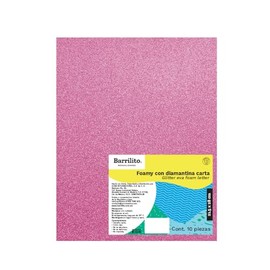 Barrilito Foamy carta con diamantina en color rosa, 1 paquete con 10 hojas. FCG006