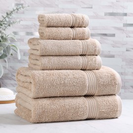 Superior Egyptian Cotton 6-Piece Towel Set, Bathroom Essentials, Towels For Bathroom, Apartment, Airbnb, Guest Bath, Face, Hand, Bath Towels, Washcloths, Absorbent, Fast Drying, Taupe