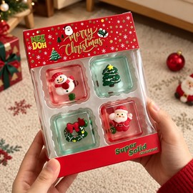 Christmas Mini Squishy Cube 4-Pack for Fidget Play – Squeezable Holiday Toy Set for Stocking Stuffers and Gift Giving