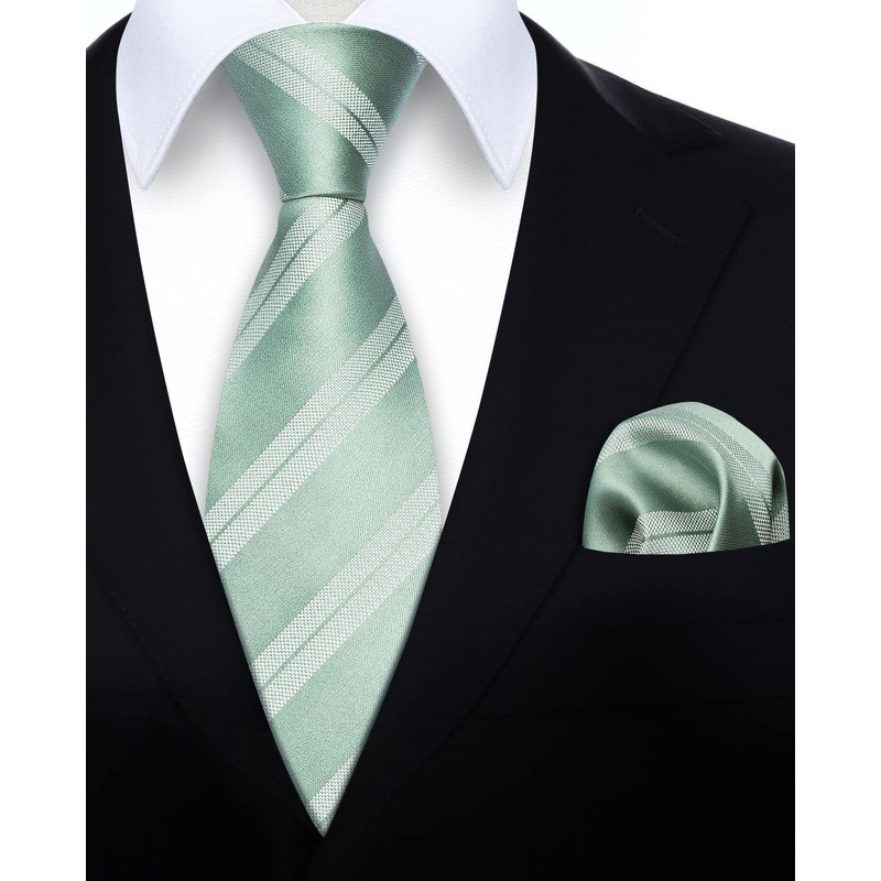 HISDERN Men's Tie Formal Stripes Tie with Pocket Square Set