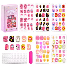 Jotia 120Pcs Press on Nails for Girls, Full Cover Fake Nail Tips Kit Pre Glue Short Stick on Nails for Children Little Girls Nail Art Decoration (B Pattern)
