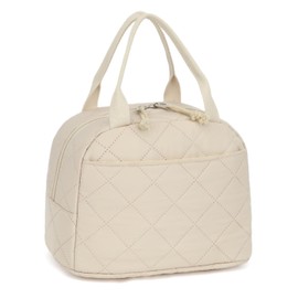 SNDEC Lunch Bag, Quilted Pure Beige, Insulated Thermal Tote with Pocket, Large Capacity Reusable Cooler for Work or Travel, 8.5L