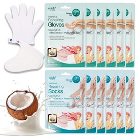 Epielle Intensive Repairing Hand & Foot Masks, Restore and Moisturize Dry, Cracked Skin, Self Care Gifts for Women, Spa Kit, Stocking Stuffers, 6 Moisturizing Gloves & 6 Moisturizing Socks