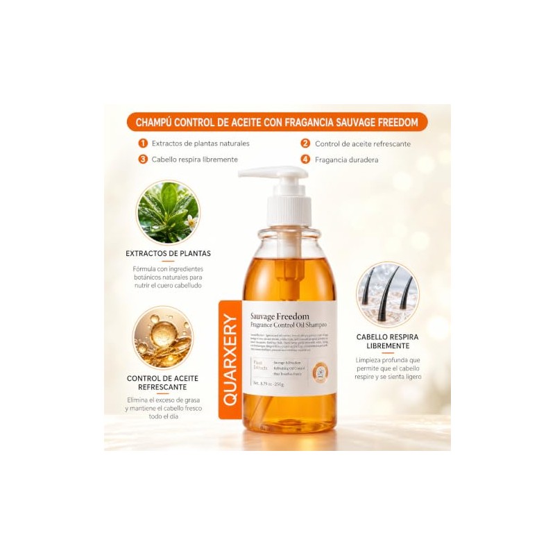 QUARXERY Champú Control de Aceite y Anticaspa Sauvage Freedom Shampoo