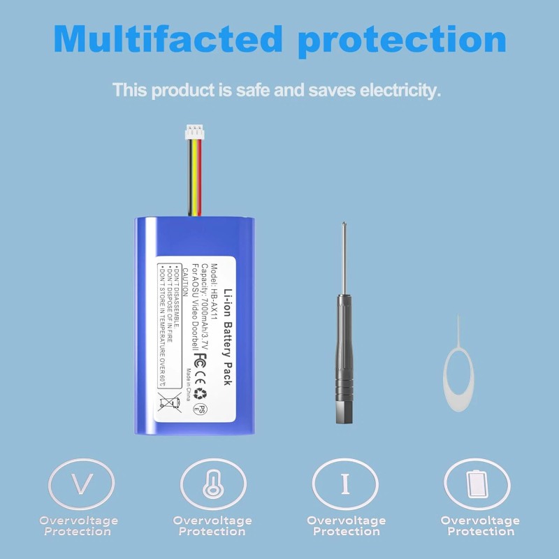 For AOSU 7000mAh Rechargeable Battery for AOSU Video Doorbell Camera
