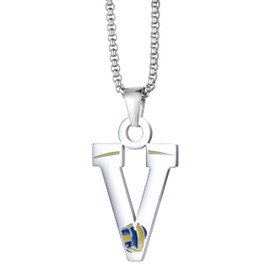 EZUY GNAY Stainless Steel Initial Volleyball Pendant Necklace Christmas Gift Volleyball Necklace Sport Jewelry For Men&Women V