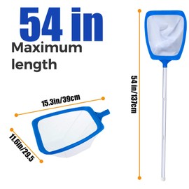 TUXUNQING Poolnetz mit Teleskopstiel, abnehmbarem Stiel, feinmaschigem Netz, 14,5 cm tiefes Netz, Handkescher für Pool, Teich, Schwimmbad – Robustes Schöpfnetz zur effizienten Reinigung (137cm)