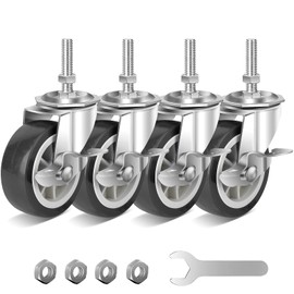 NISUSK 3 Inch Heavy Duty Stem Casters Swivel Wheels with Brake - 3/8" -16 x 1-1/2" (Stem Diameter 3/8", Stem Length 1-1/2"),Set of 4 with Locking Threaded Stem Caster Wheels - Load 600lbs (Grey)