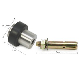 COM-FOUR 2x Doorstop made of satined stainless steel, bottom door stopper with rubber buffer and fixing material, 4 x Ø 3.8 cm (Satinised stainless steel - 02 pieces)