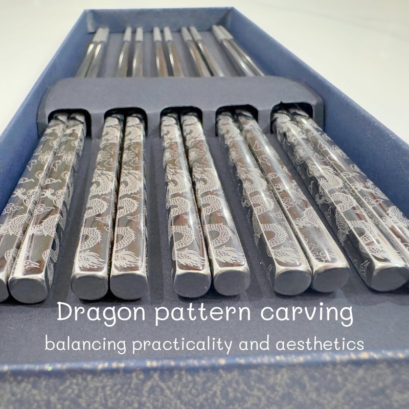 5 Pairs 316 Stainless Steel Metal Chopsticks - 9.5" Non-Slip