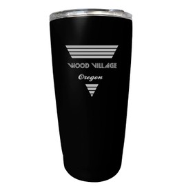 R and R Imports Wood Village Oregon Souvenir 16 oz Black Stainless Steel Tumbler Retro Design