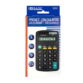 BAZIC 8 Digit Pocket Size Calculator, Dual Power Solar & Battery, LCD Display, Mini Small Basic Standard Function Calculators, Black Color, 1-Pack