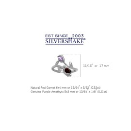 Silvershake Genuine Gemstones 925 Sterling Silver Tulip Flower Wedding Party Right Hand Ring Jewelry for Women, 9, Sterling Silver Rhodium (White Gold Plated), Red Garnet and Purple Amethyst Amethyst