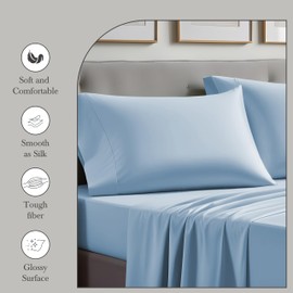 Linenwalas 100% Supima Cotton King Sheet Set, Premium Luxury Bed Sheets Set for King Size Mattress, 1200 Thread Count, 4 Pc Set, 5-Star Hotel Quality King Sheets, 16" Deep Pocket - Baby Blue