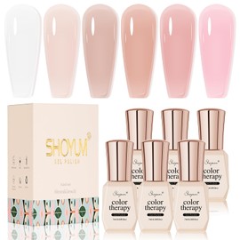 SHOYUM Nude Pink Gel Nail Polish Set- 6 Colors Sheer Milky White Jelly Gel Polish All Seasons Skin Tones Neutral Gel Polish Kit, Soak Off LED Gel Nail Kit Manicure DIY Home | SHOYUM