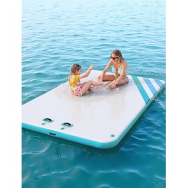 Inflatable Floating Dock Air Dock Platform Floating Island Raft with Rope Ladder Non-Slip Surface Swimming Water Platform for Pool Beach Ocean (Green, 8 x 6 ft)
