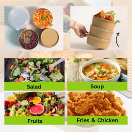 50 Sets Disposable Round Paper Bowls with Lid 17 oz, Microwave Deli Containers Leakproof Acai Bowls, Salad Bowl with Lid for Lunch, Disposable bowls with lids for Soup Toppings Snack Camping Family