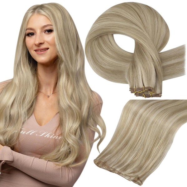 Full Shine Weaving Weft Blonde Highlighted Genius Weft Hair Extensions