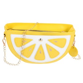 LUOEM Fruit Shape Shoulder Bag for Women Girls Lemon PU Leather Shoulder Bag with Chain Strap Hawaiian Costume Accessory