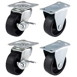 Qty. 4 x 40mm Swivel & Fixed Castors with Brakes - Furniture, Appliance & Equipment Small Black Plastic Wheels by Bulldog Castors - Max 100Kg Per Set
