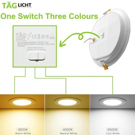 TAG LICHT LED Recessed Ceiling spotlights | Pack of 2 German Engineered | IP54 Changeable Colour Temperature 3000K, 4000K, 6000K | Ultra Slim LED Panel Light | 6W Round downlights (6W (Pack of 2))