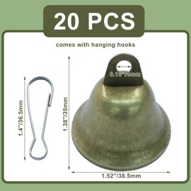 suiwotin 20pcs Vintage Bronze Jingle Bells with Spring Hooks - Mini Craft Bells for Christmas Decor, Dog Potty Training, Wind Chimes, Wedding Door & DIY Crafts (1.5 X 1.7 Inch)