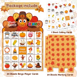 HENYINSHEN Thanksgiving Bingo Game 24 Players Thanksgiving Bingo Cards Autumn Thanksgiving Games Activities Crafts for Kids Fall Havrest Thanksgivings Party Favors Supplies for Classroom Family