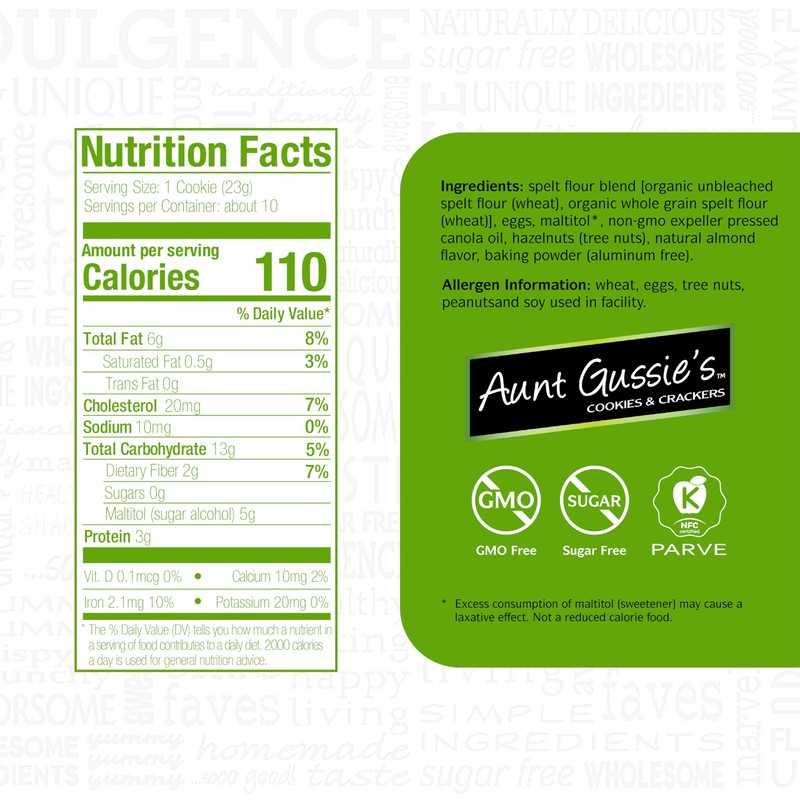 Aunt Gussie's - Spelt Sugar Free Hazelnut Biscuits - 4