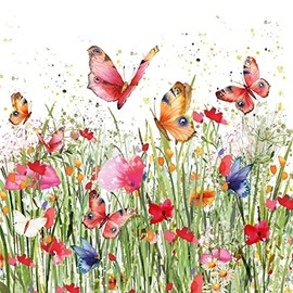 Servietten Blumen 20 Napkins Flower Meadow Full of Butterflies | Flowers | Spring | Summer | Table Decoration 33 x 33 cm