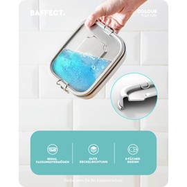 Baffect Brotdose Edelstahl, Tragbare Auslaufsichere Brotdose Schule mit 3 Fächern und 2 Seitenverschlüssen, Spülmaschinenfeste Brotdose Klein mit Aufklebern für Kinder (850ml/30oz.)