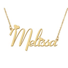 Aoloshow 18k Gold Plated Melissa Heart Name Necklace Stainless Steel for Womens Birthday Graduation Jewelry