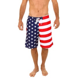 UZZI Men's Patriotic USA American Flag Swim Trunks XL