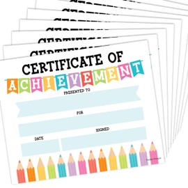 25 Certificate of Achievement Awards - 8 x 10" Student Award Certificates for Kids, Blank Award Certificate Paper, Preschool & Kindergarten Graduation Certificates
