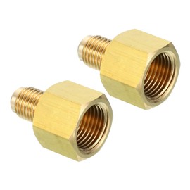PATIKIL 3/8 Inch Female Flare x 1/4 Inch Male Flare Connector, 2Pcs SAE 45 Degree Flare Brass Adapter Flare Pipe Fitting for Air Gas Line Refrigeration HVAC