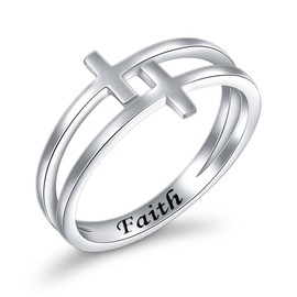 Inspirational Jewelry Sterling Silver Engraved Faith Double Cross Ring Christian Fashion Wedding Engagement Band, Size 6-8 (8)